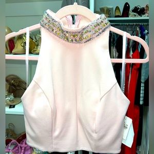 Dillards pink crop top with green sequins